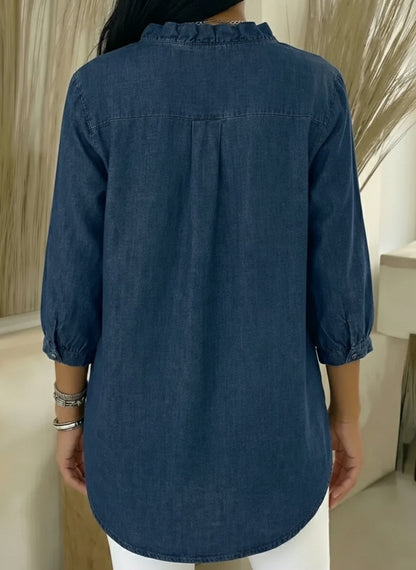 Women's Casual Denim V-Neck Ruffled Shirt | Buy 2 Save 5% | Buy 3 Save 10%