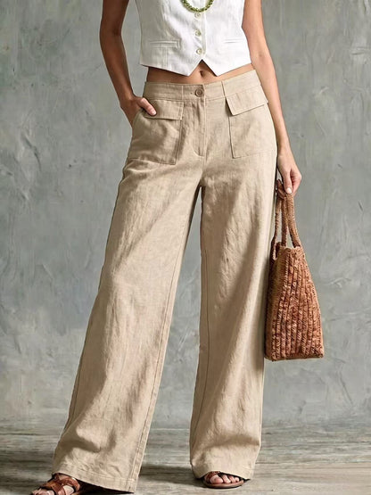Women's High-Waisted Wide-Leg Pants | Soft Cotton-Linen | Casual Loose Fit | 6 Colors S-3XL